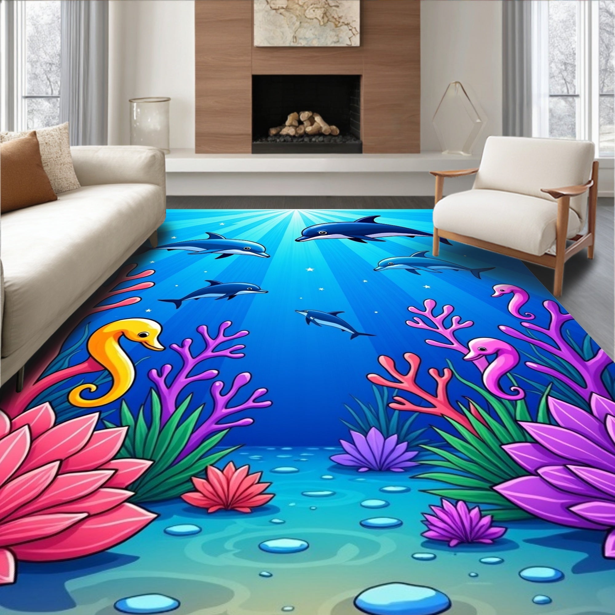 Oceanic Dolphins and Coral Reef Rug