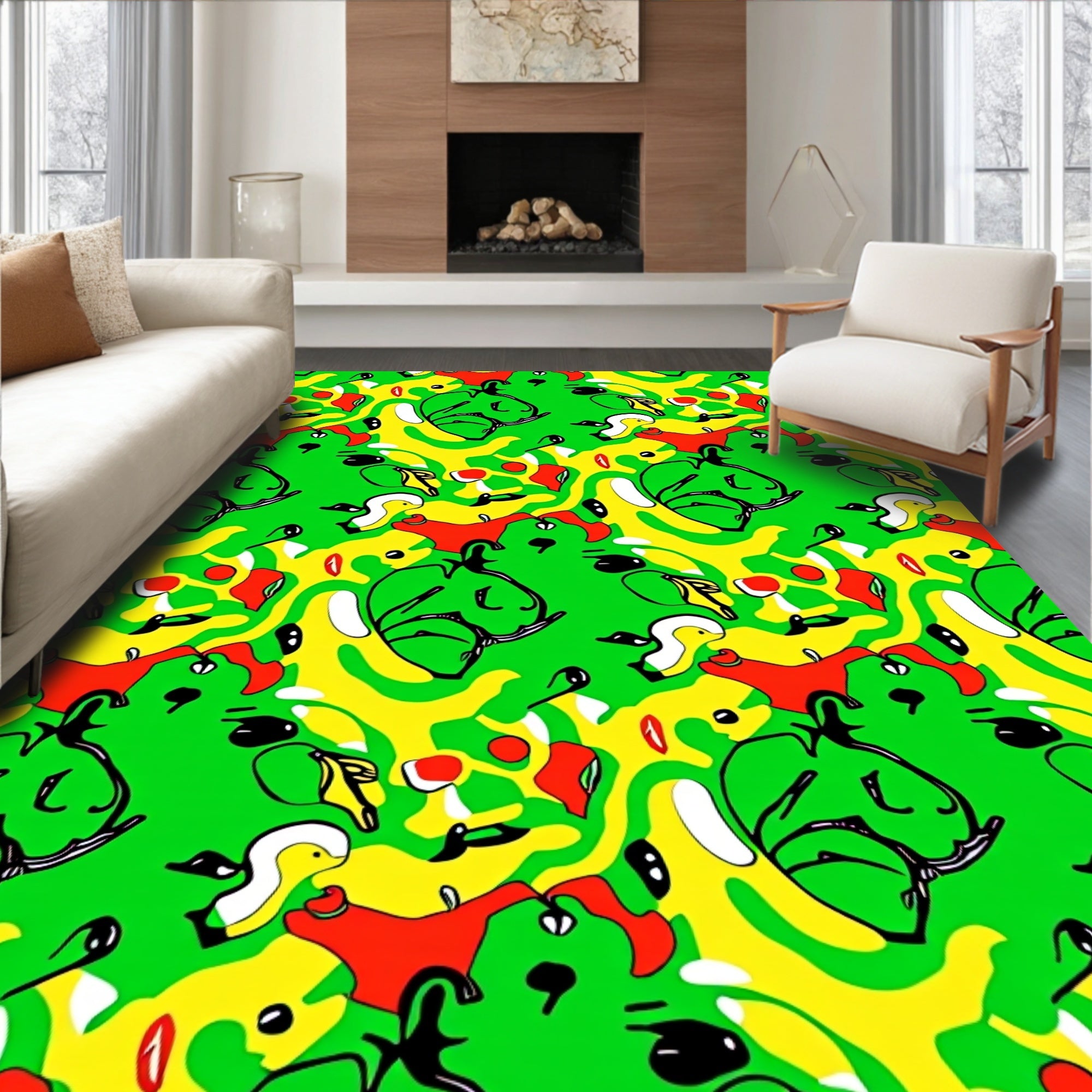 Bold Neon Green Abstract Shapes Rug