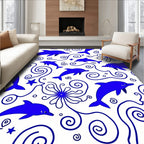 Whimsical Blue Dolphin Swirls Rug
