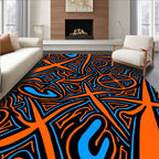 Vibrant Orange Blue Abstract Lines Rug