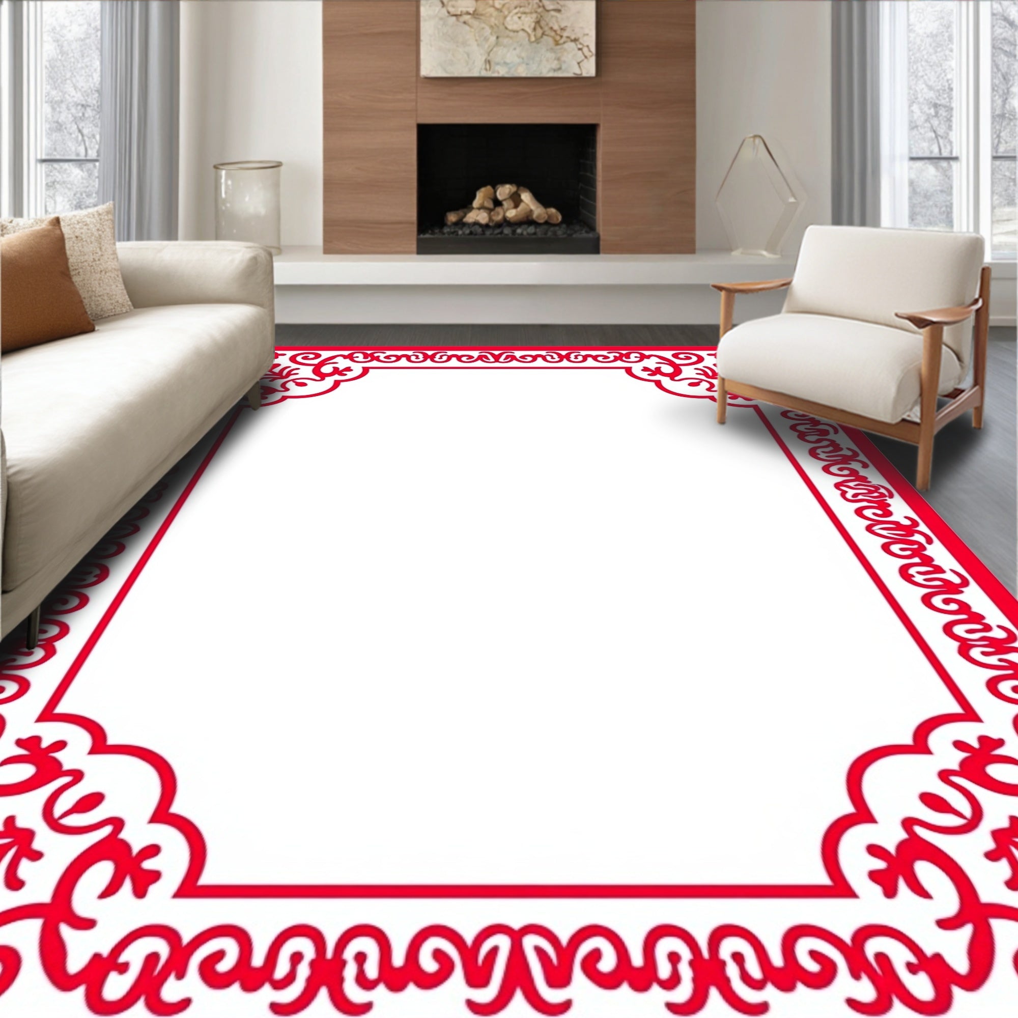 Vibrant Scarlet Floral Corner Accent Rug