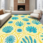 Turquoise Blue Botanical Circles Yellow Rug