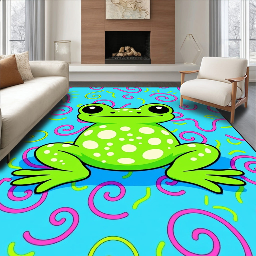 Radical Green Spotted Frog Swirls Rug