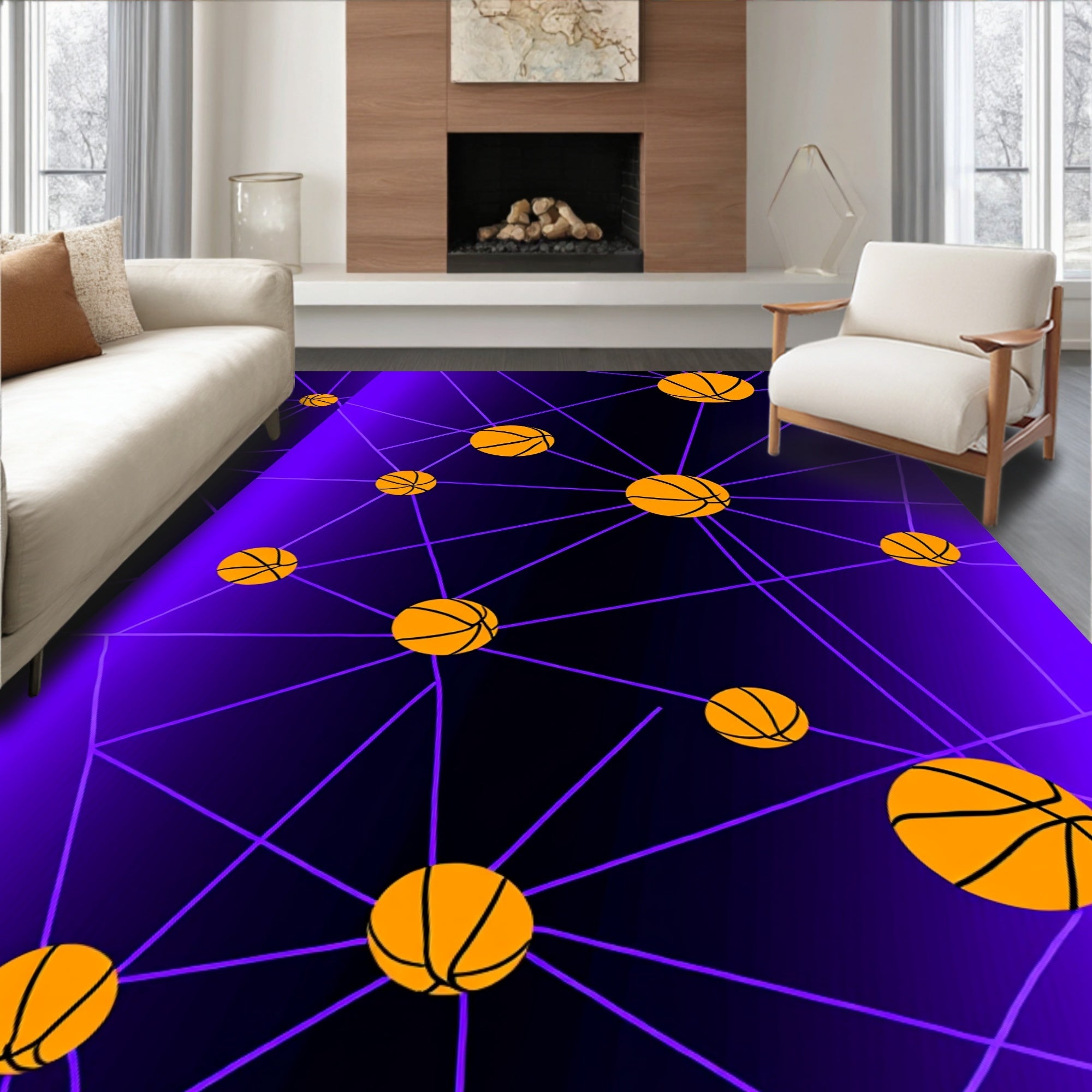 Orange Basketball Grid Gradient Rug