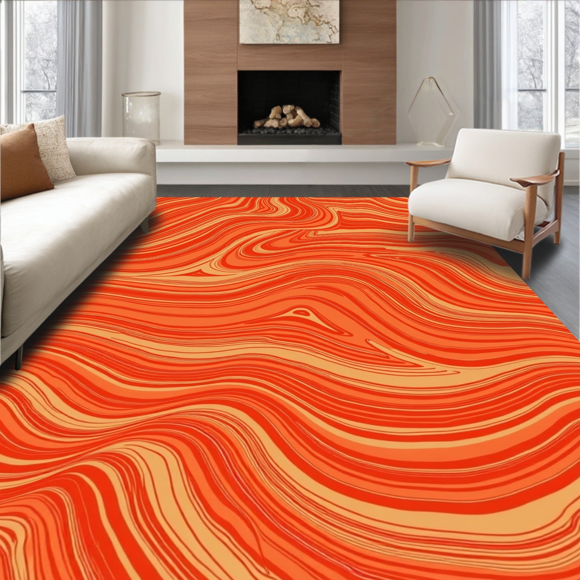 Warm Orange Swirling Agate Surface Rug