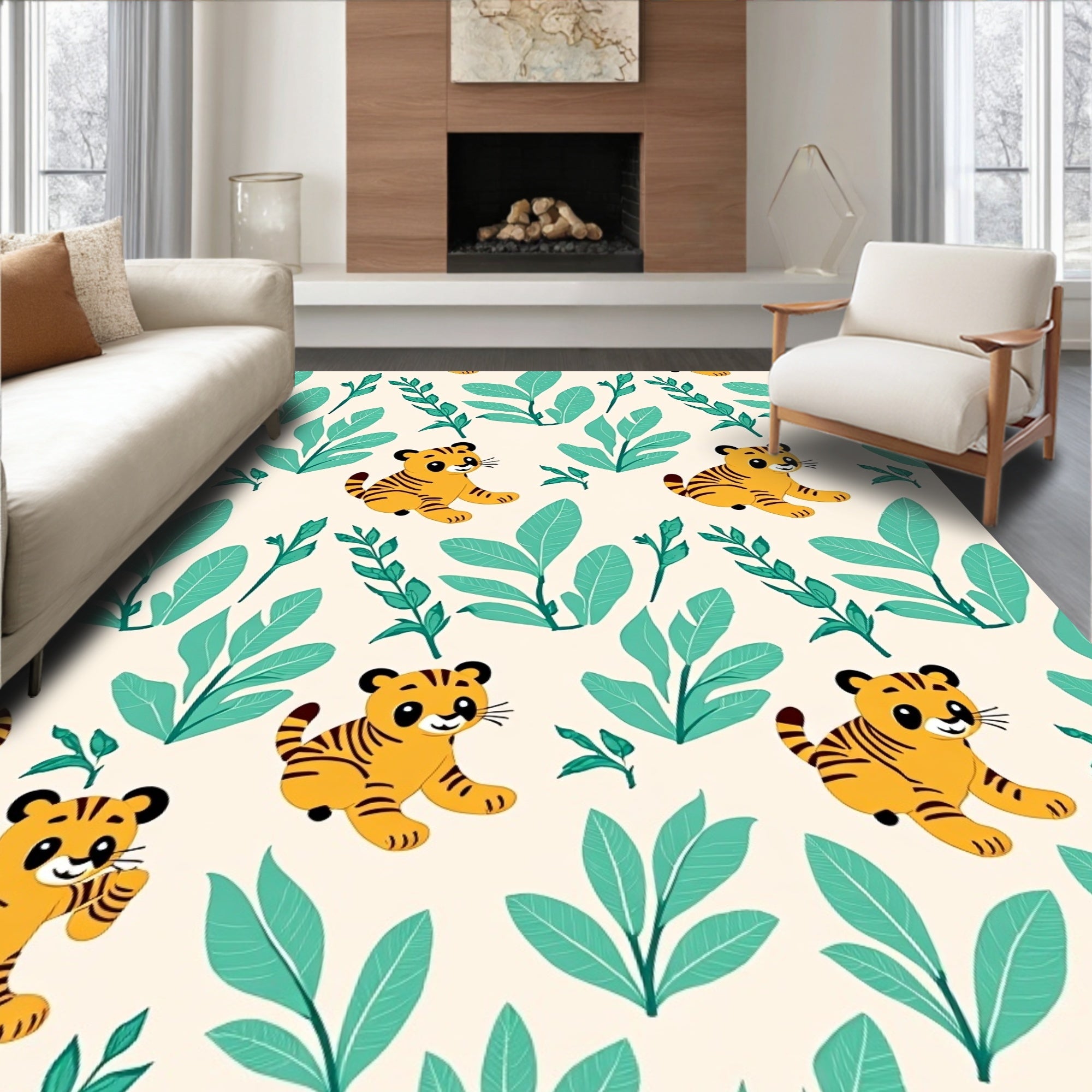 Cute Tiger Leafy Jungle Adventure Rug