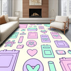 Pastel Hearts And Checkmarks Jumbled Rug