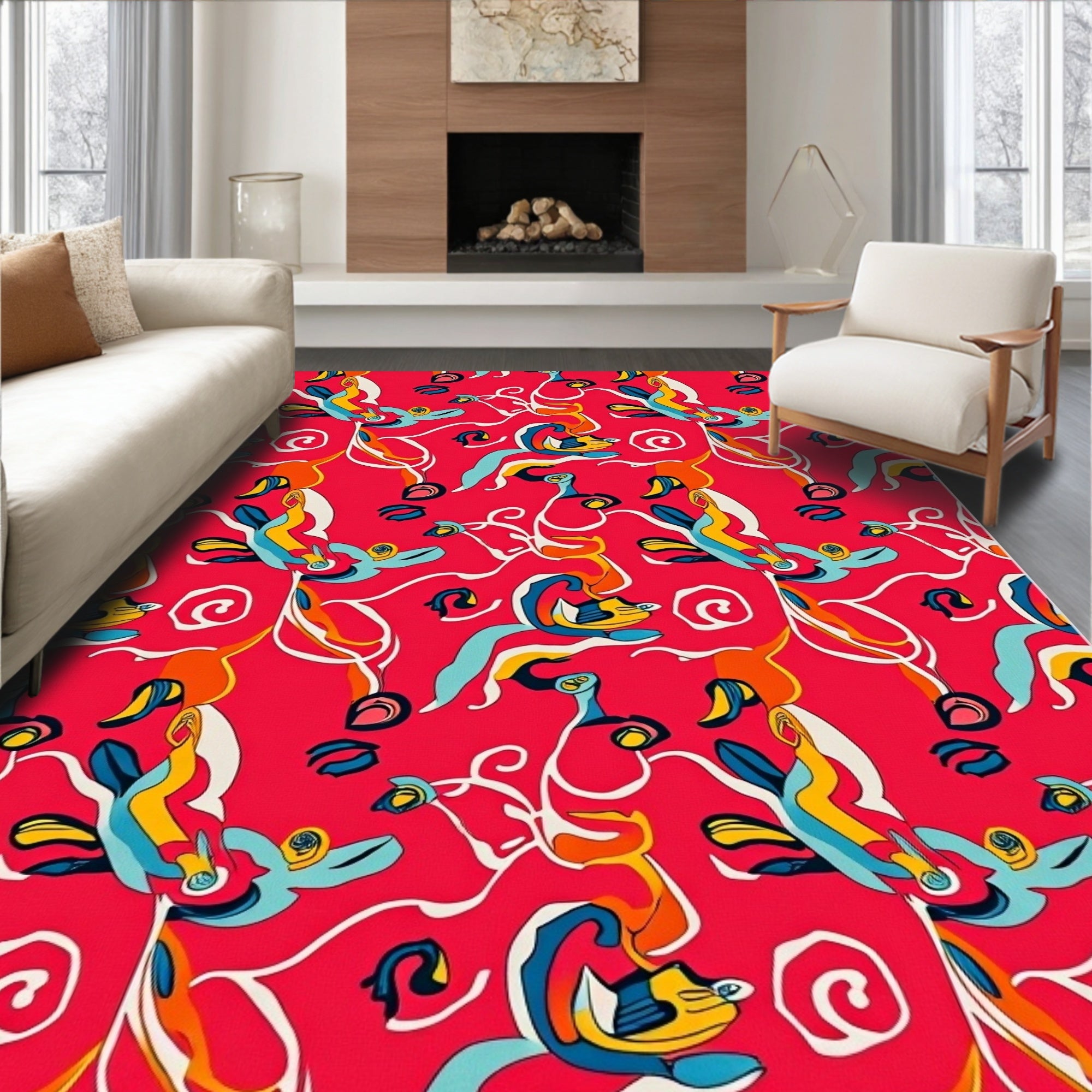 Vibrant Abstract Curving Organic Forms Rug
