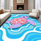 Purple Turtle Pink Shell Ocean Waves Rug