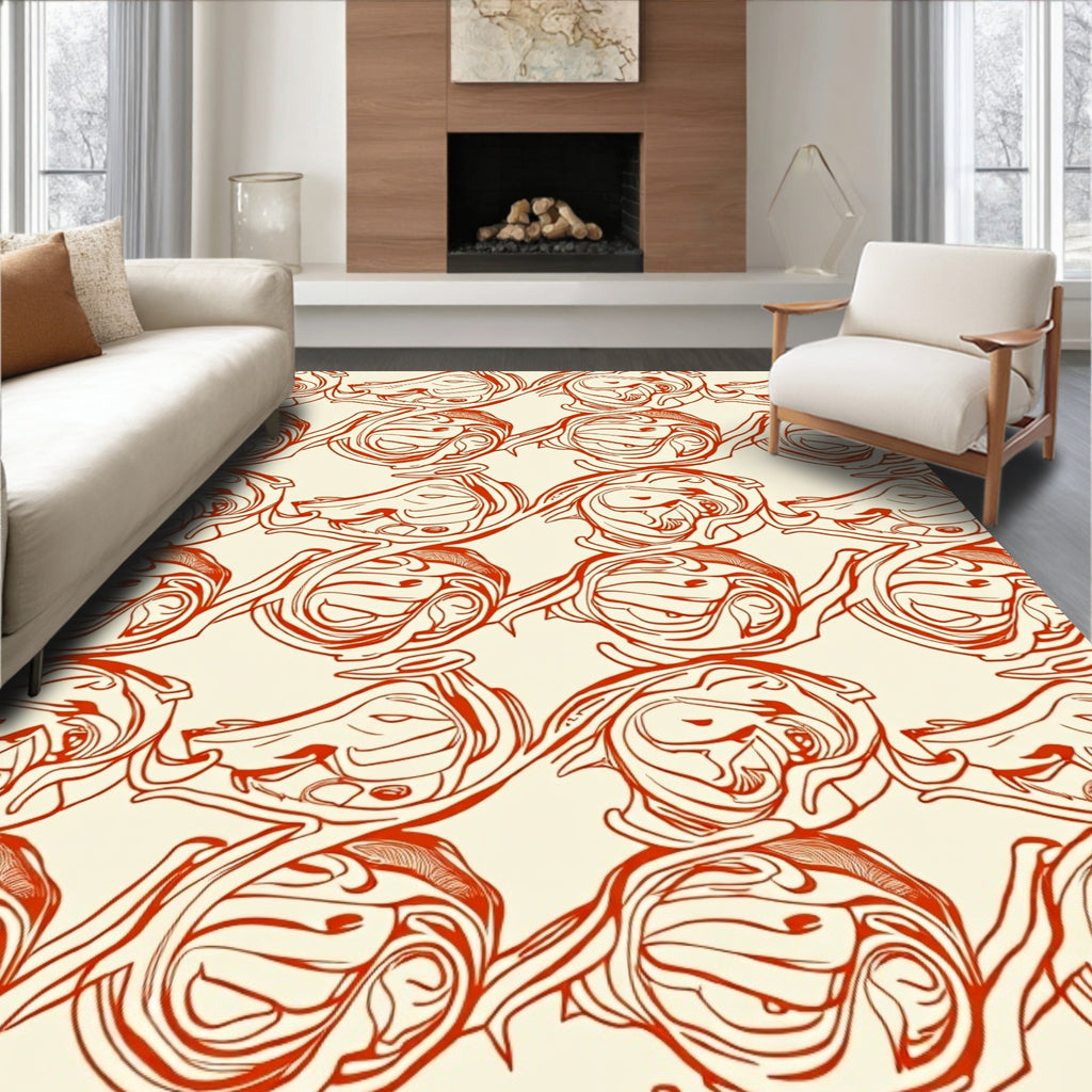 Crimson Art Nouveau Swirl Arrangement Rug