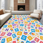 Vibrant Alphabet Collage With Rainbow Accents Rug