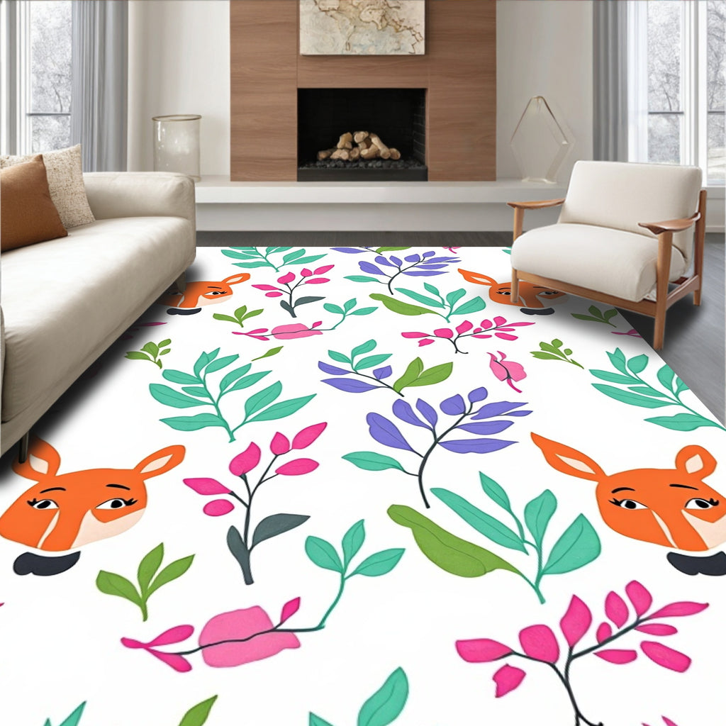 Whimsical Fox Foliage Garden Rug