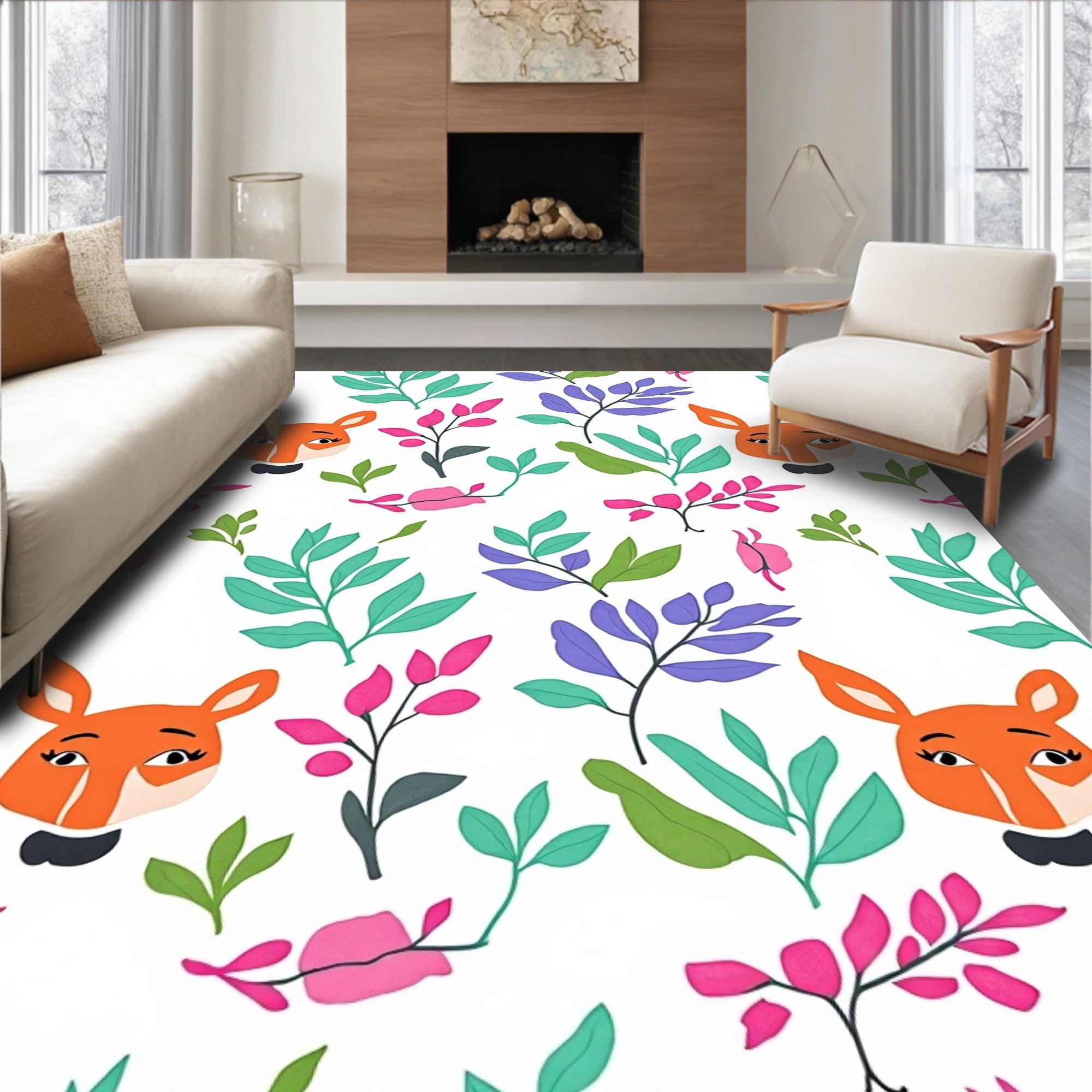 Whimsical Fox Foliage Garden Rug