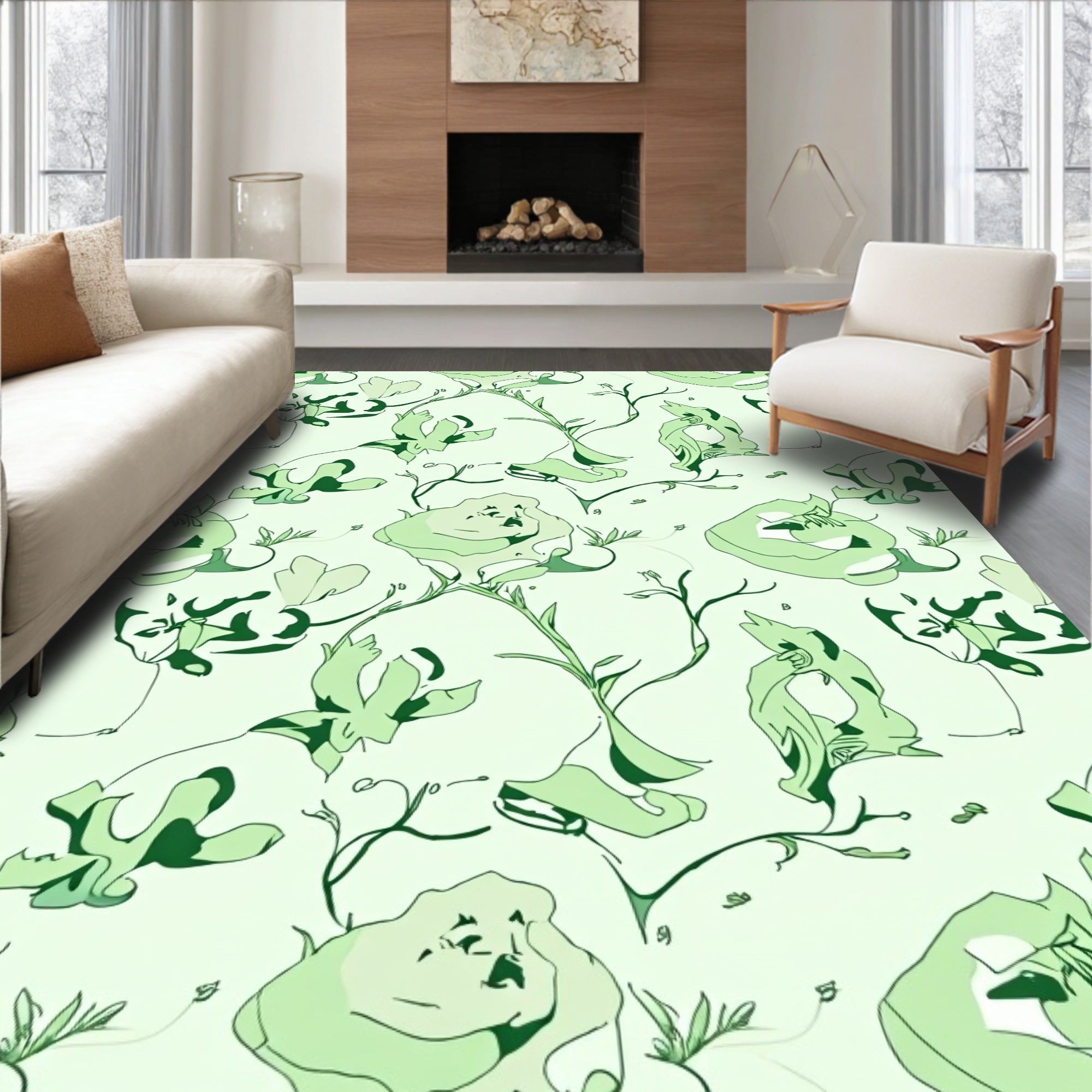 Light Green Organic Abstract Figures Rug