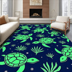 Neon Green Turtles Seaweed Navy Rug