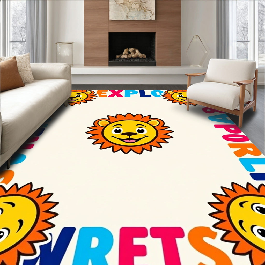 Colorful Lion Faces Around The Sun Rug