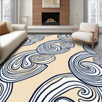Beige Navy Swirling Organic Abstraction Rug