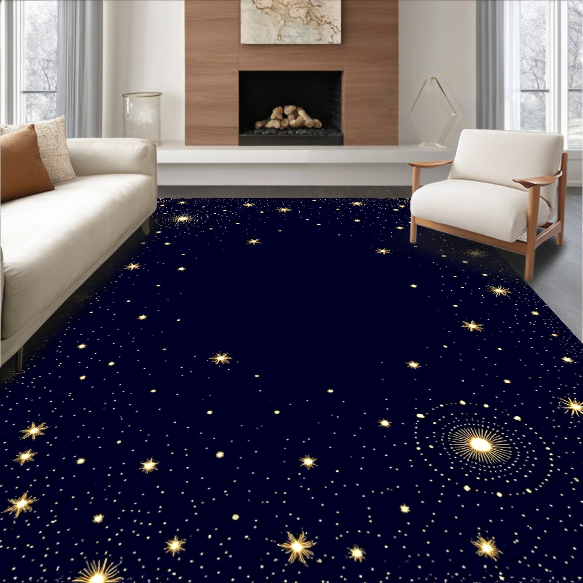 Celestial Gold Starry Night Rug