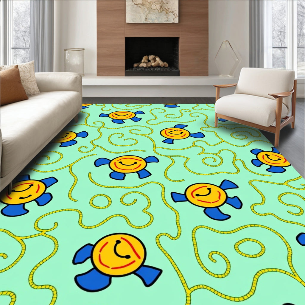 Whimsical Smiley Face Swirls Rug