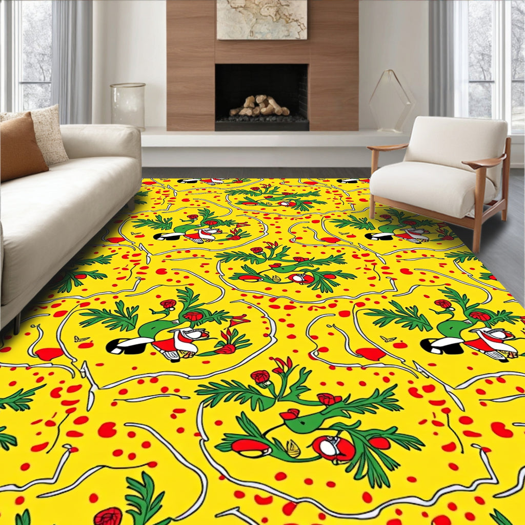 Retro Yellow Floral Vespa Scooter Rug