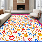 Playful Alphabet Characters Sunbursts And Stars Rug