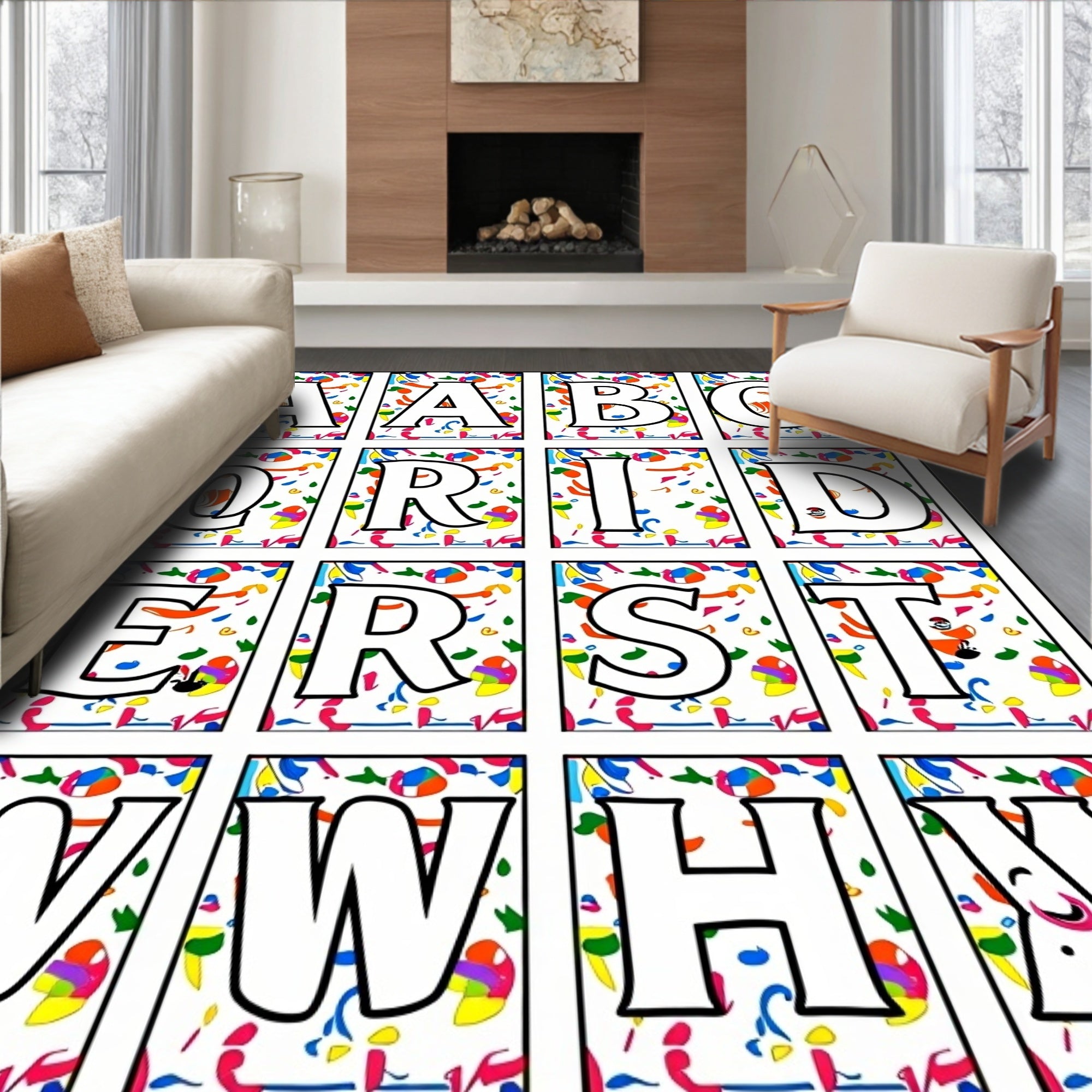Alphabet Splash Colorful Confetti Rug