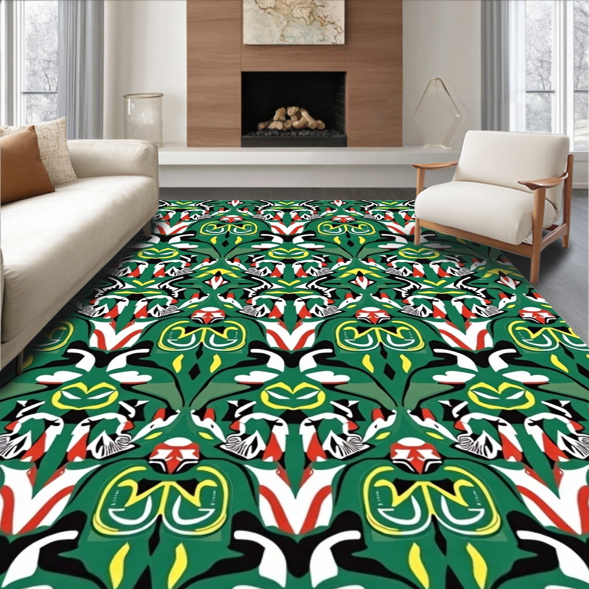 Bold Emerald Green Abstract Symmetry Rug