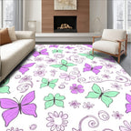 Soft Purple Green Butterfly Meadow Rug