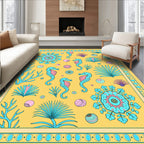 Aquamarine Seahorses Yellow Tropical Mandala Rug