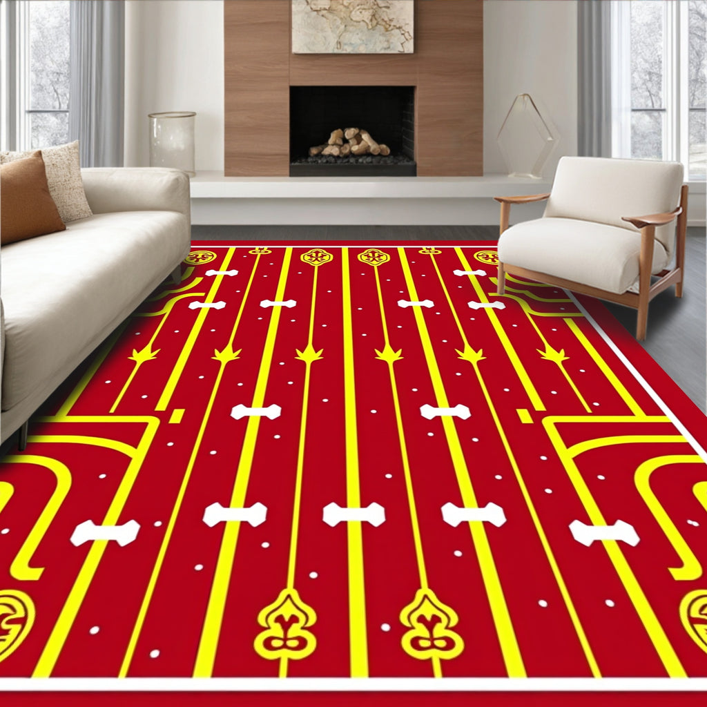 Crimson Yellow Ornate Geometric Arrangement Rug
