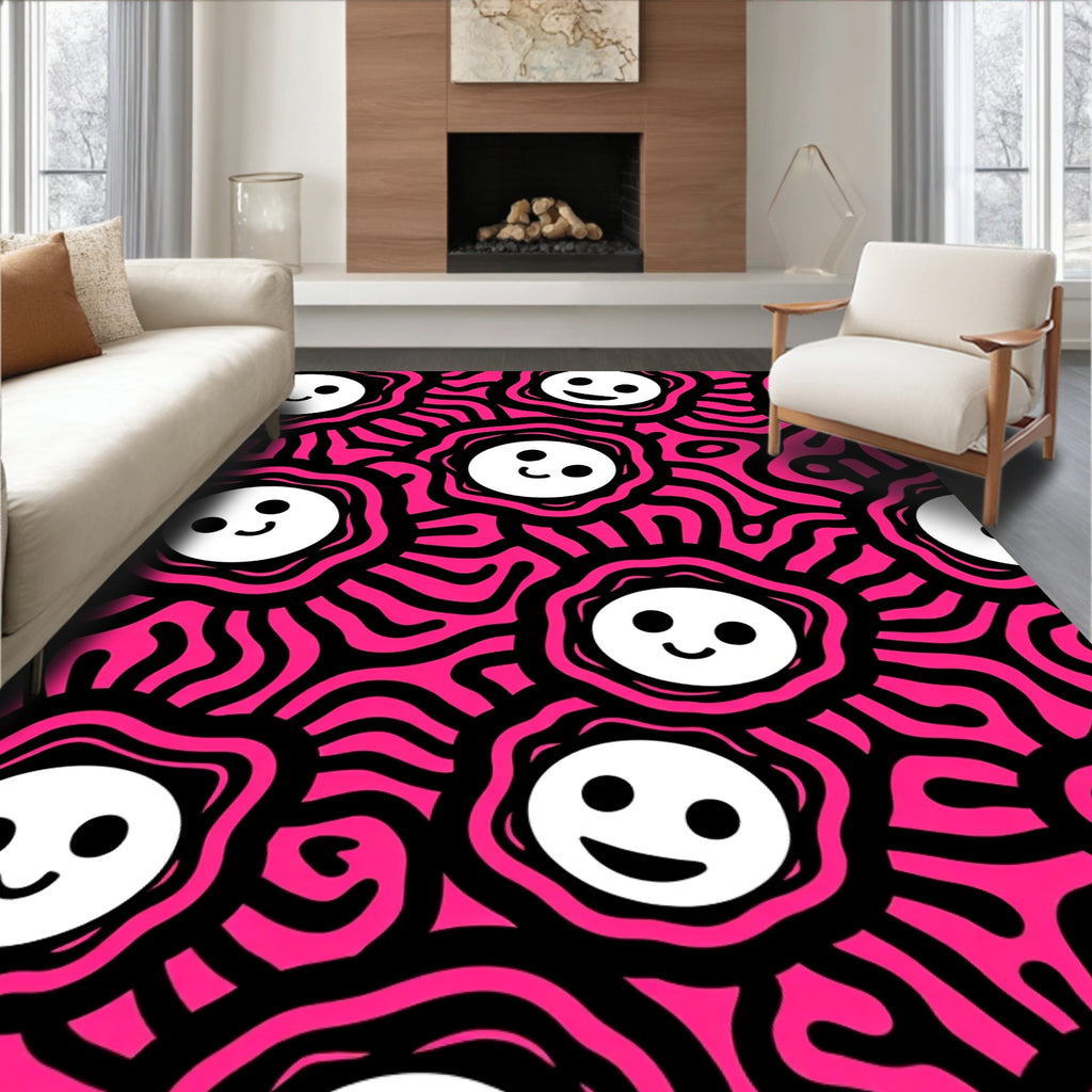 Vibrant Pink Smiley Face Sunburst Rug