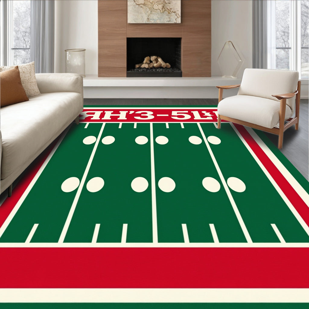Retro Football Field Red Stripe Rug