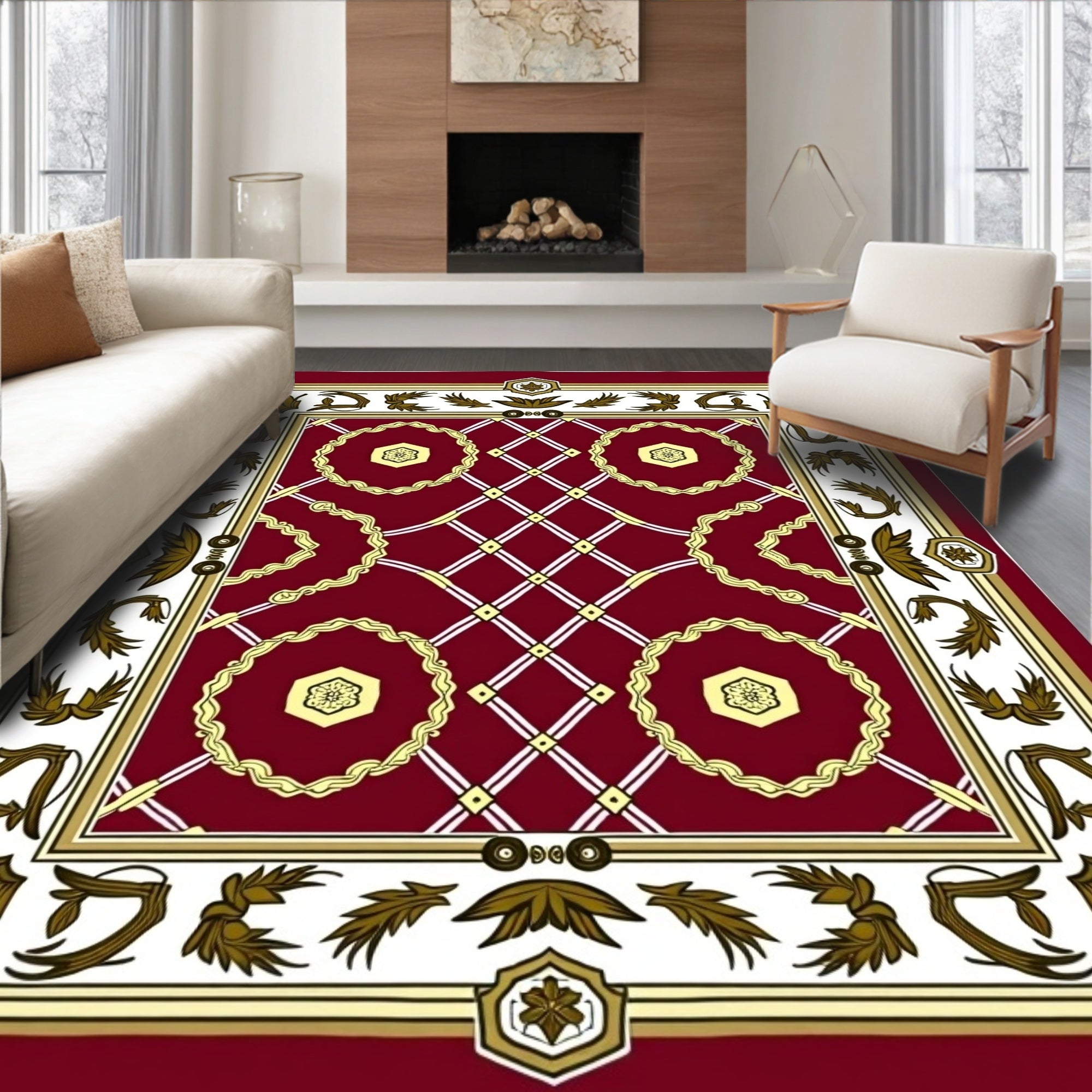 Crimson Woven Wreath Medallion Rug