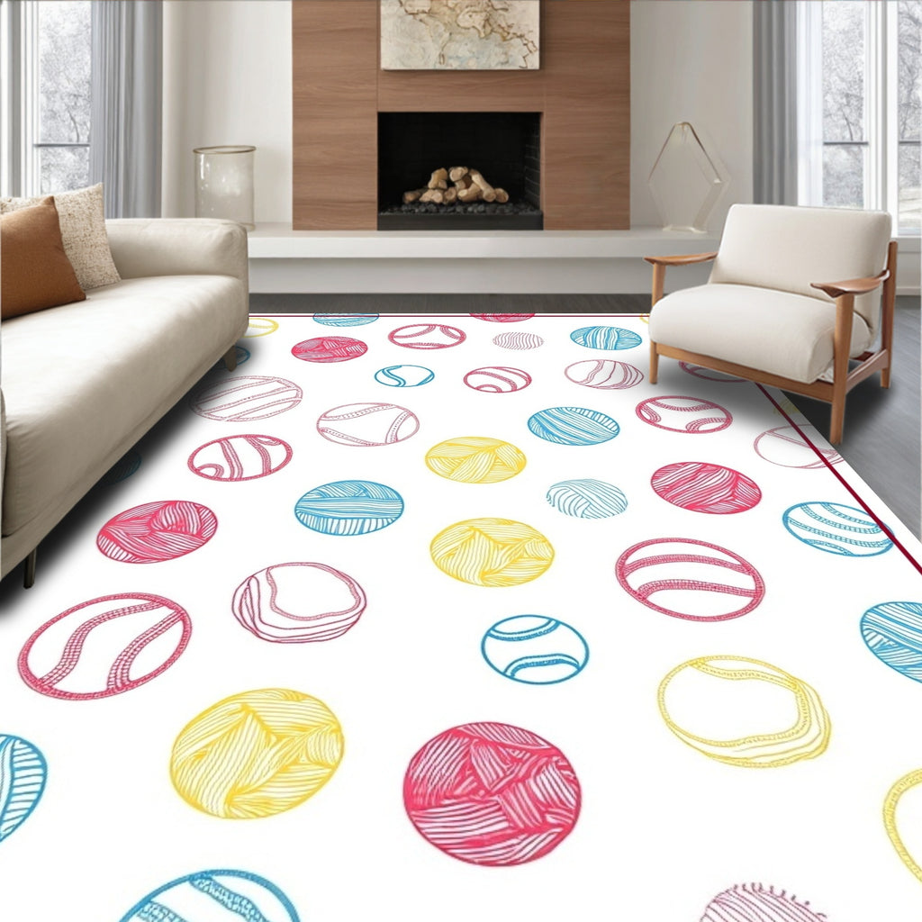 Colorful Drawn Circles Yarn Balls Rug