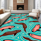 Playful Pink Seal Aqua Wave Rug