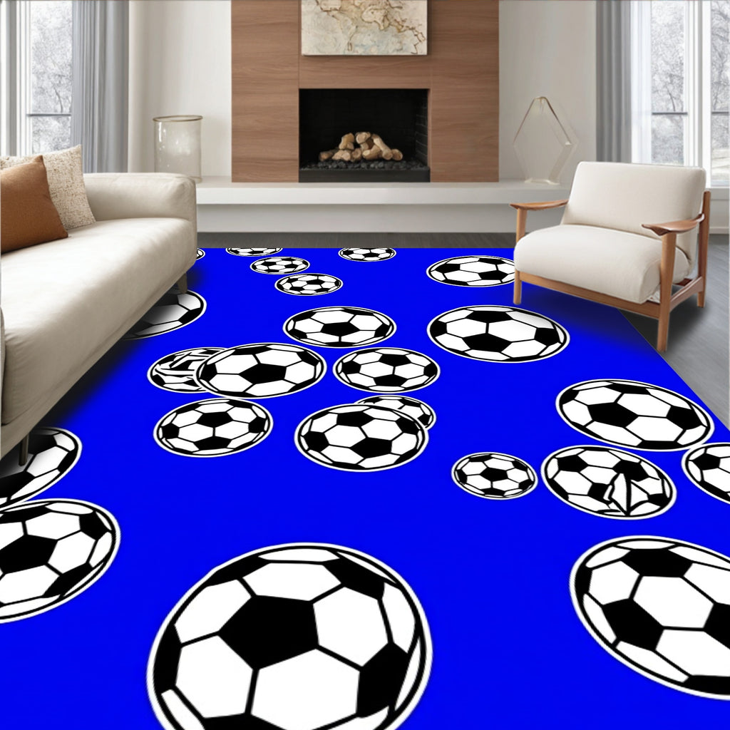 Royal Blue Soccer Ball Grouping Rug