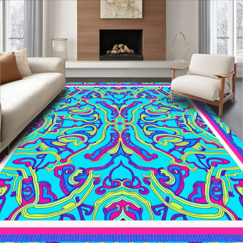 Psychedelic Swirls Blue Pink Yellow Rug