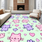 Playful Kawaii Kittens Pink Purple Hearts Rug