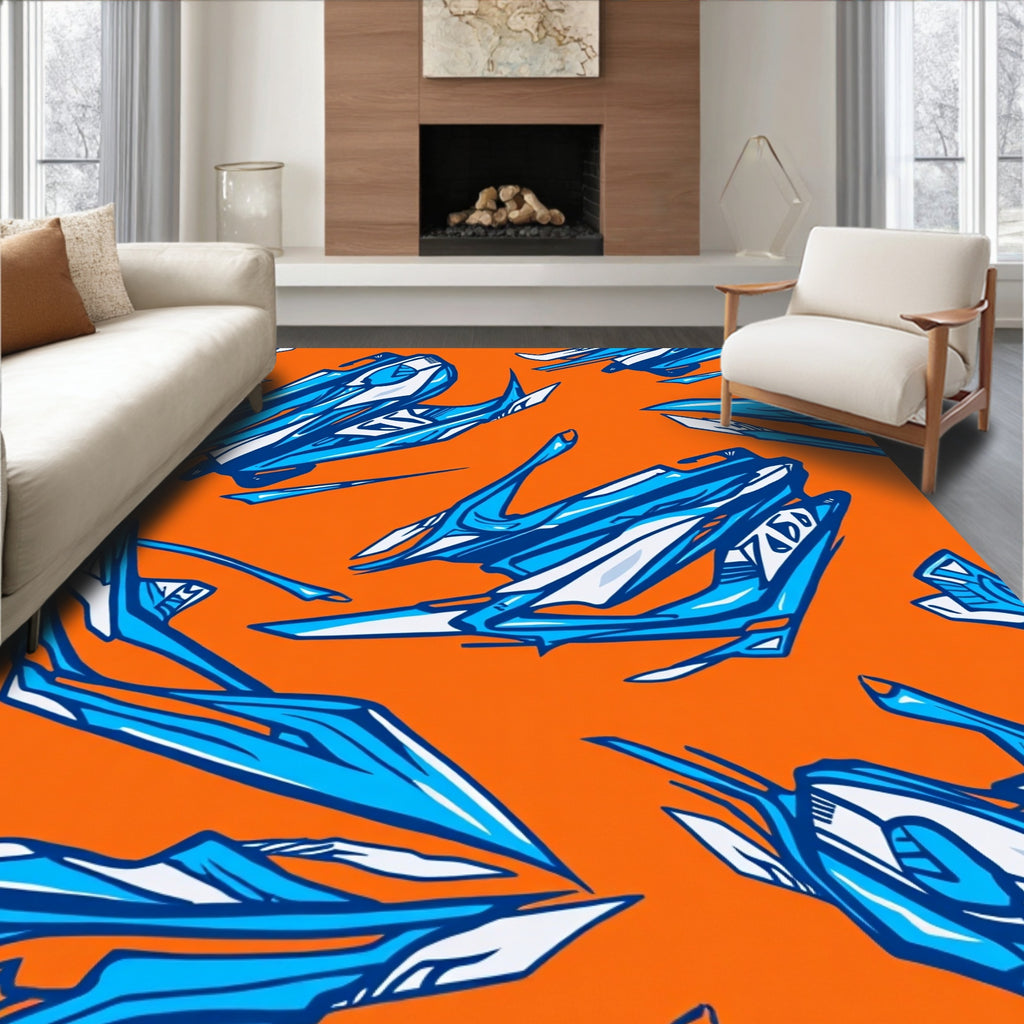Futuristic Blue Silver Abstract Shapes Rug