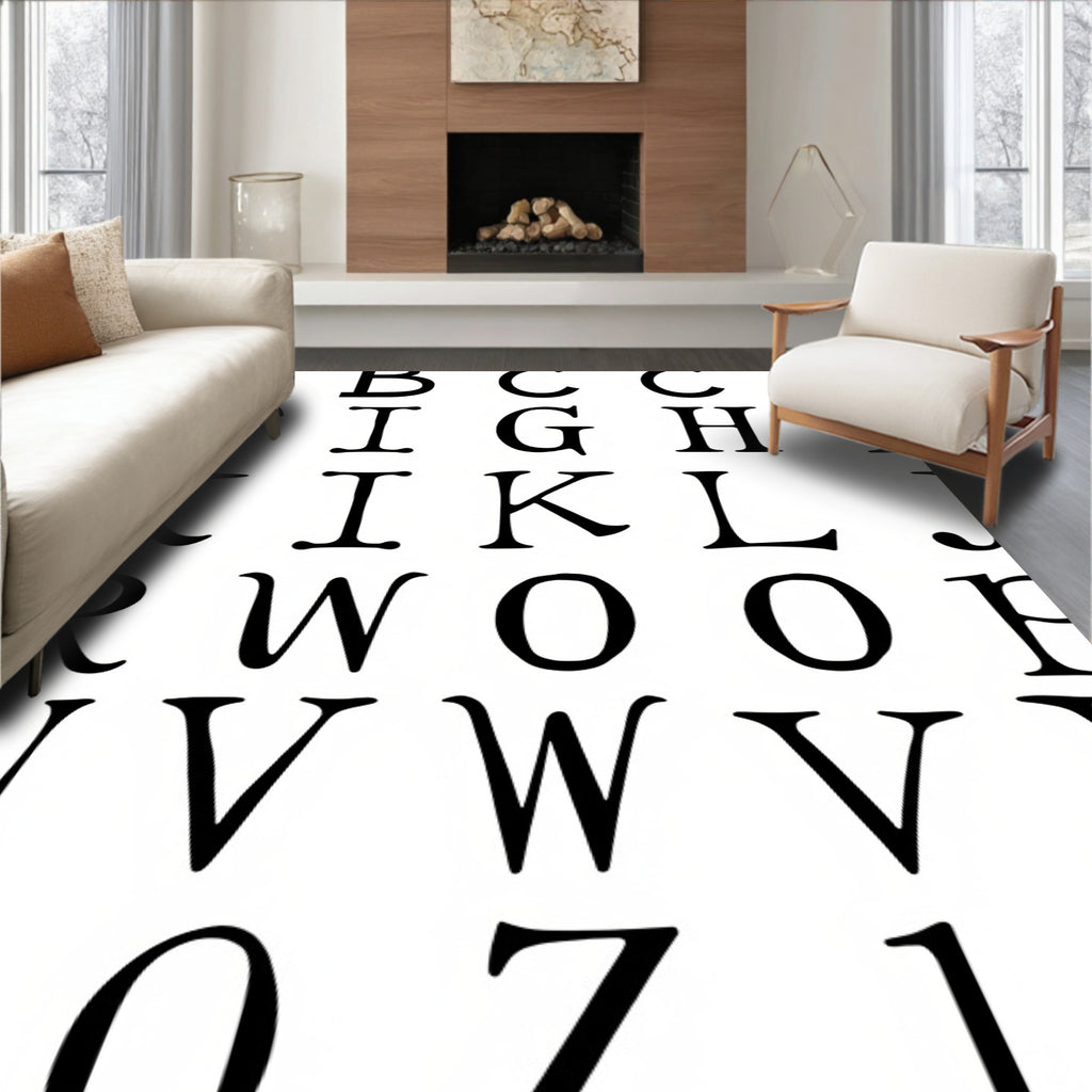 Black Serif Alphabet Grid Rug