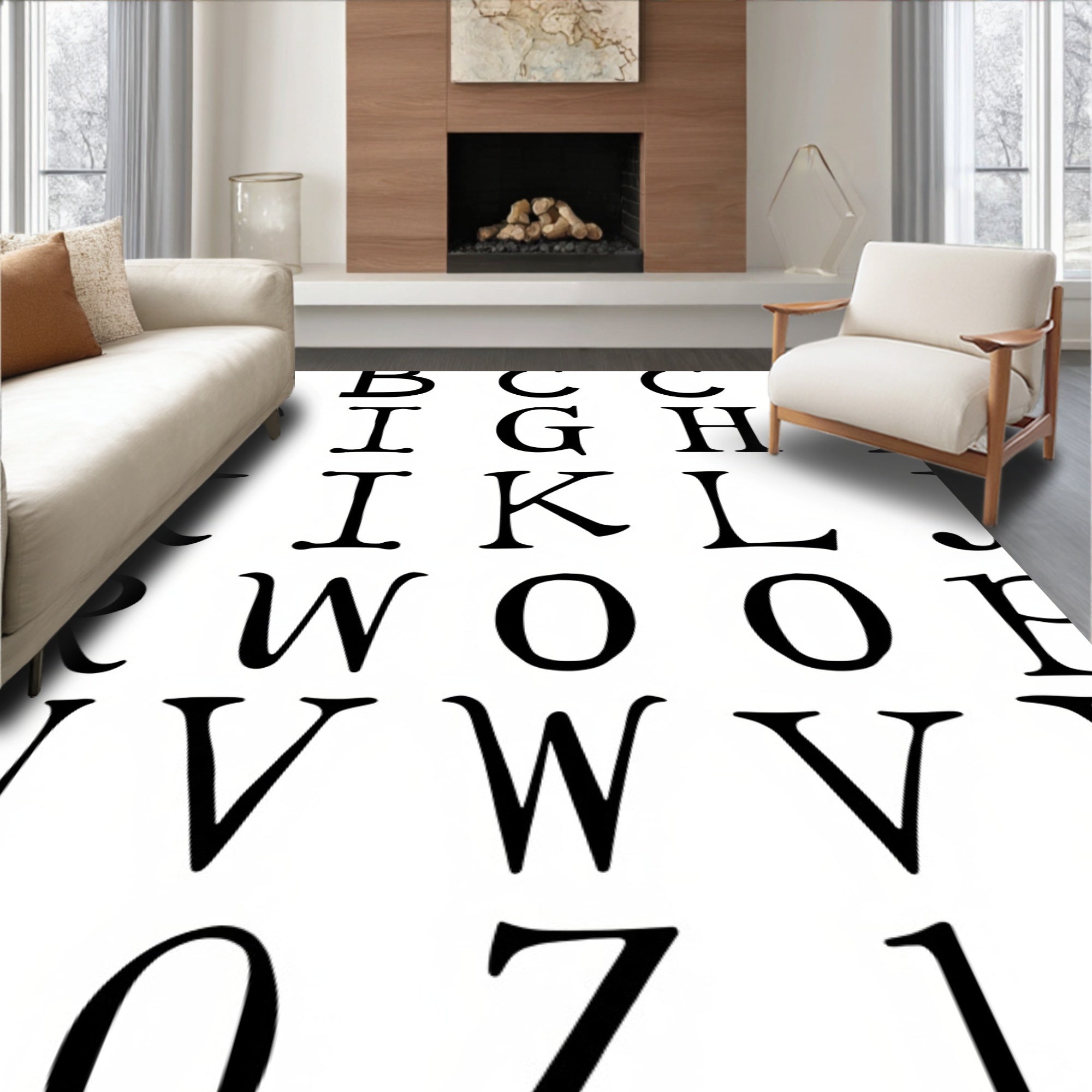 Black Serif Alphabet Grid Rug