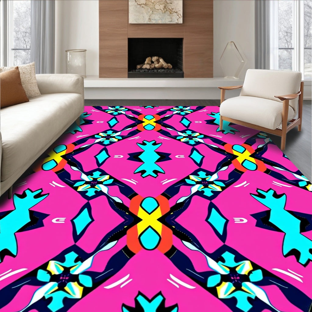Pink Abstract Geometric Medallion Rug