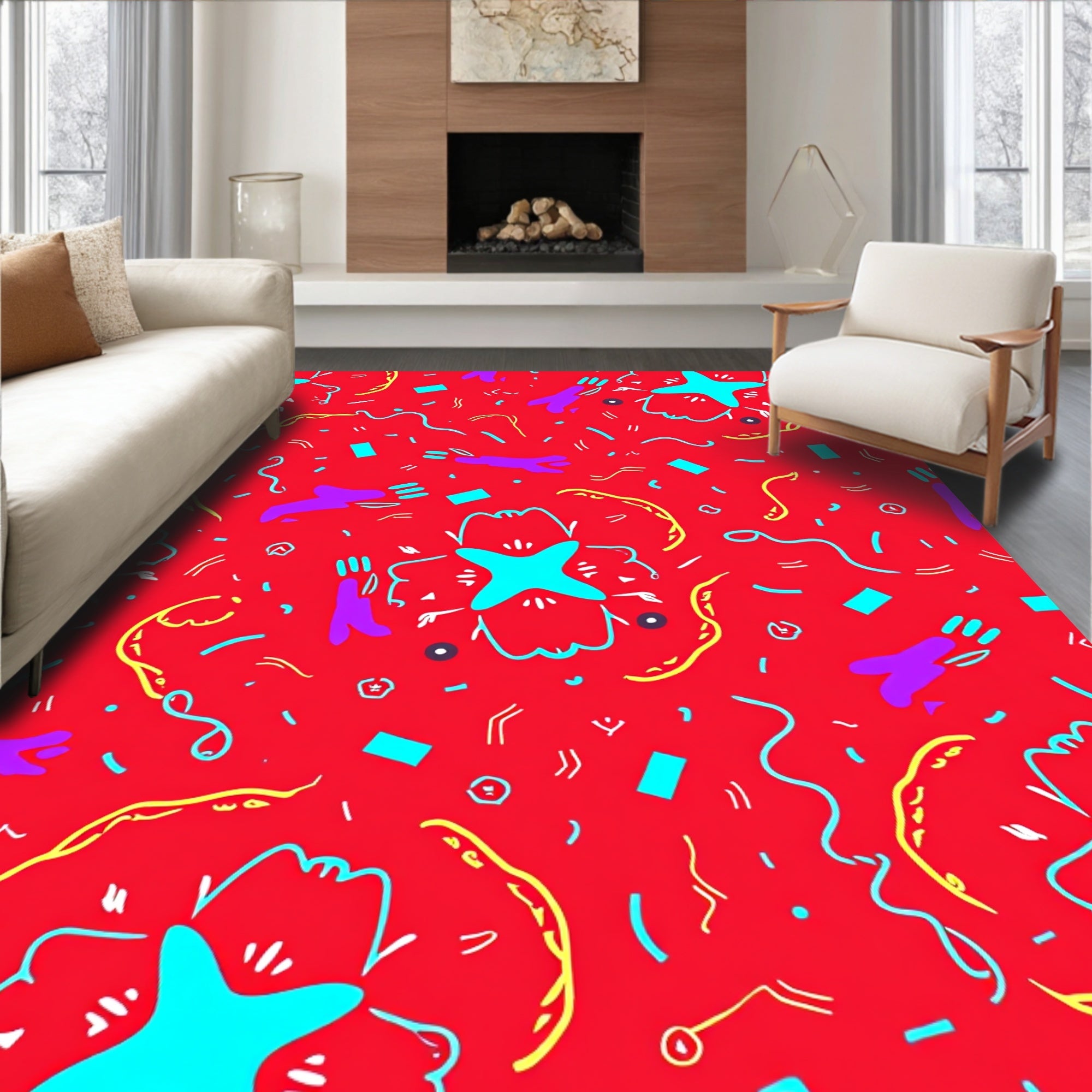 Retro Red Confetti Star Burst Rug