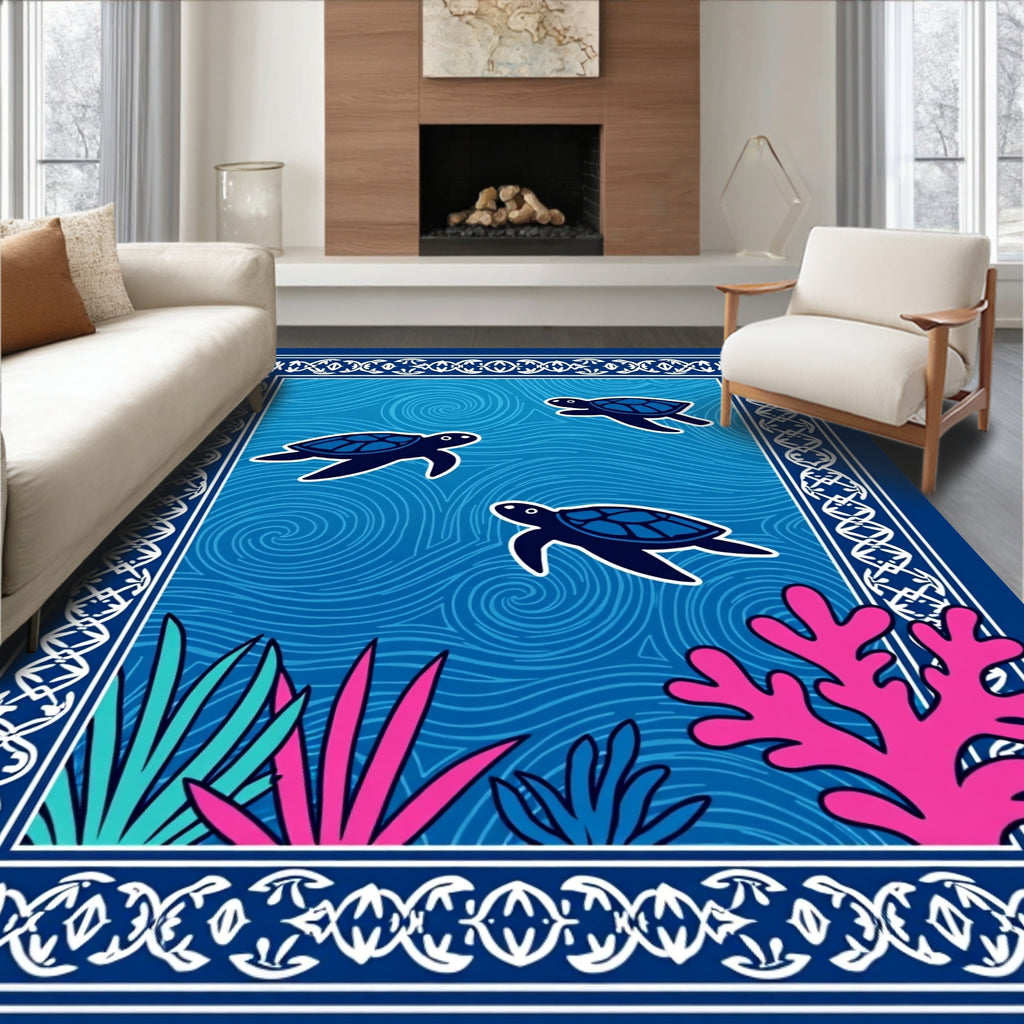 Deep Blue Ocean Turtle Sea Life Rug