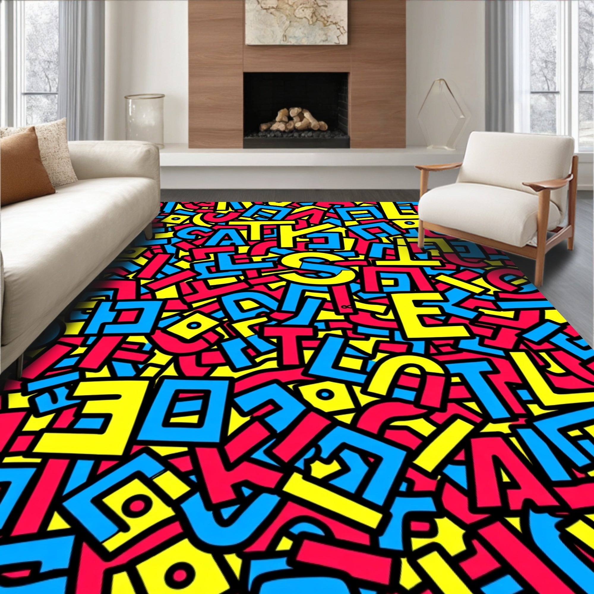 Retro Alphabet Collage Rug