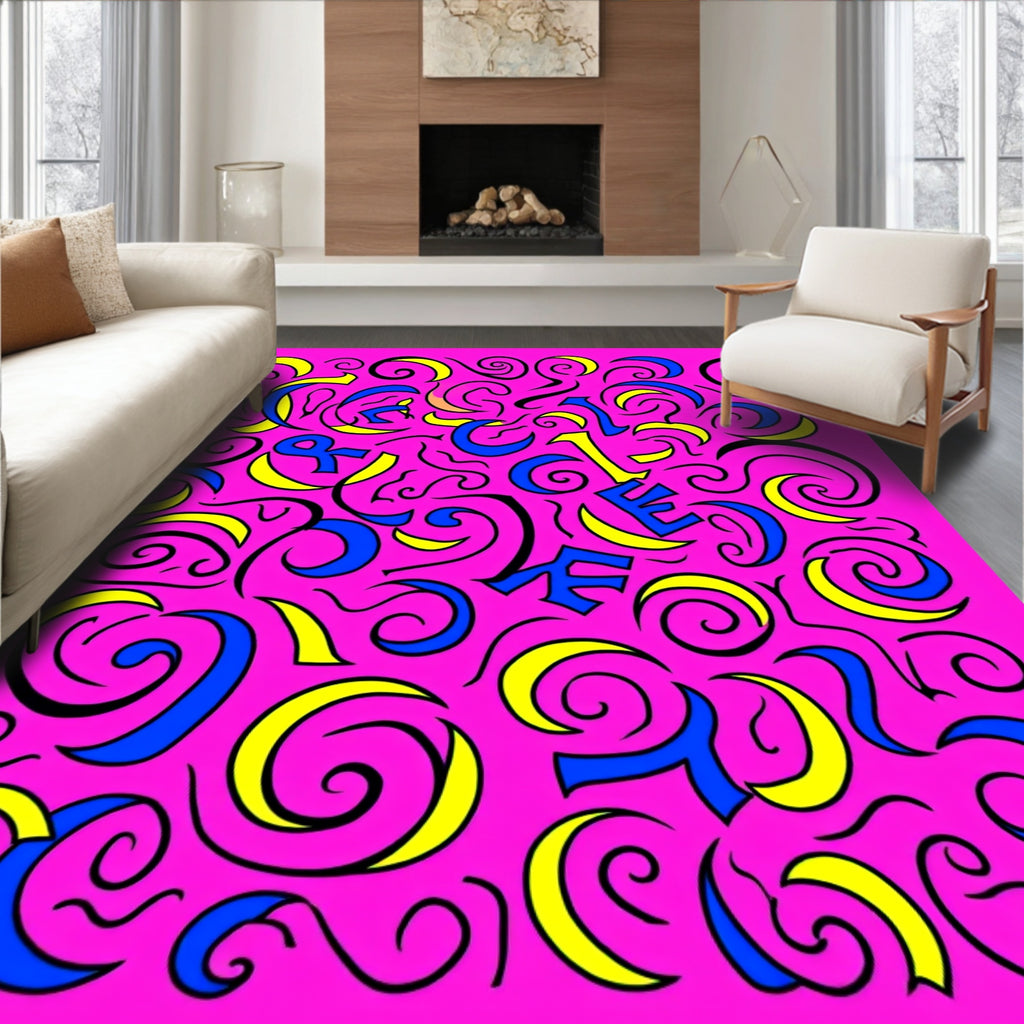 Vibrant Pink Swirls And Lines Rug