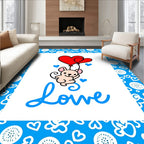 Cute Mouse Red Hearts Love Blue Rug