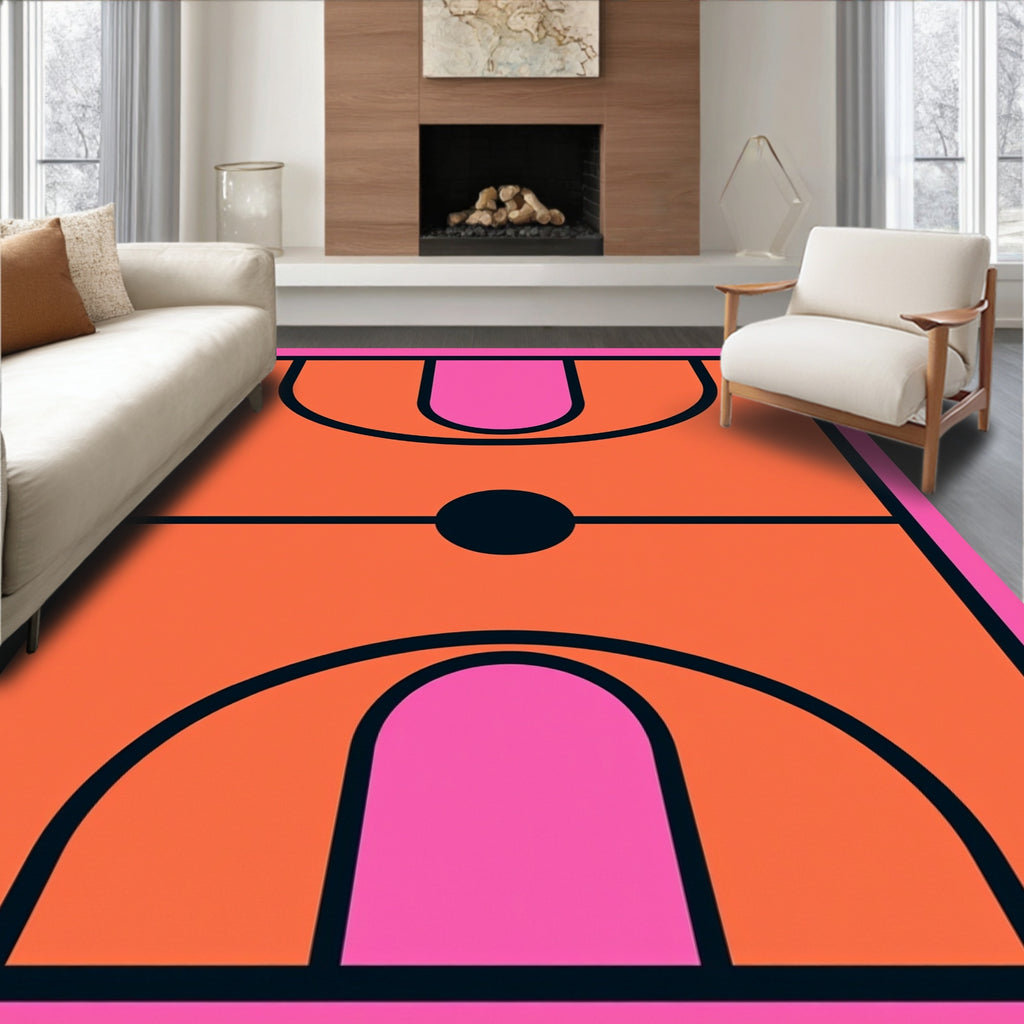 Retro Orange Pink Geometric Court Rug
