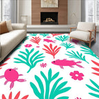 Coral Teal Fish Floral Medley Rug
