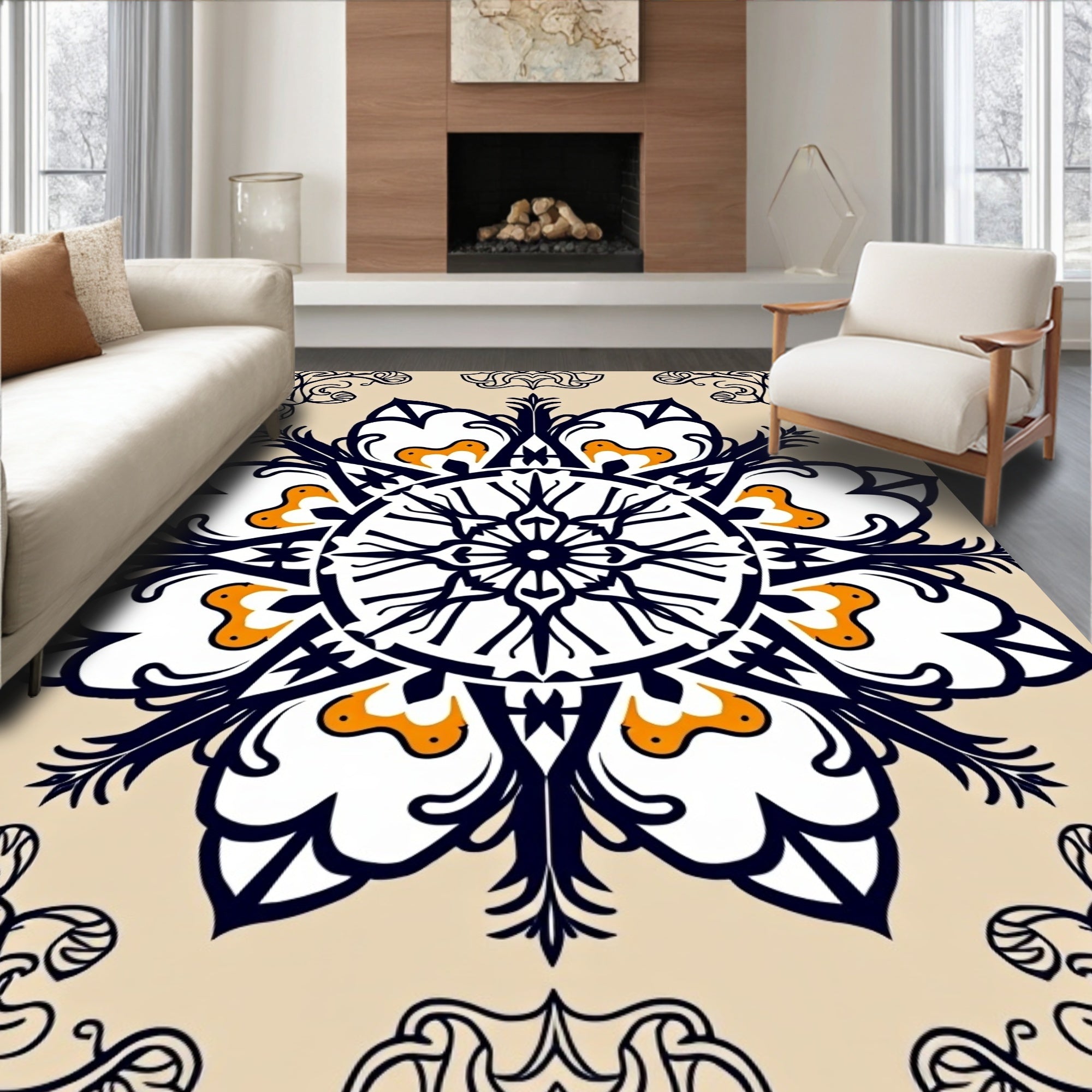 Crimson and Cream Floral Medallion Rug